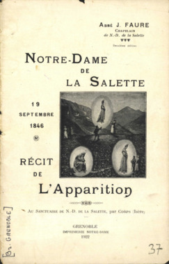E.3.037. "Notre-Dame de La Salette, 19 septembre 1846, récit de l'Apparition", J. FAURE (Abbé) la vignette