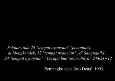 Communication de l'officiant Tato' Dena', 1993., Personal communication from the officiant Tato' Dena', 1993. (anglais), Informasi yang saya peroleh dari pemangku adat Tato’ Dena’, 1993. (indonésien) la vignette