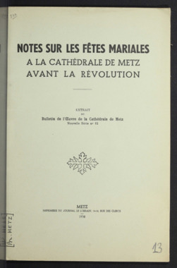 G.3.013. "Notes sur les fêtes mariales à la cathédrale de Metz avant la Révolution" la vignette