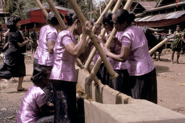 À Tallung Lipu, lors de l'accueil des invités, 1993., At Tallung Lipu, to welcome guests, 1993. (anglais), Di Tallung Lipu, untuk menyambut para undangan, 1993.  (indonésien) la vignette
