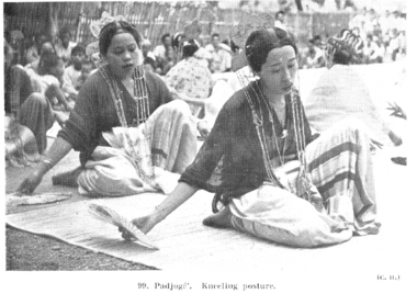 Danseuse de joge' en pays bugis, dans Holt 1939. Dans les royaumes bugis-makassar anciens, chaque souverain entretenait une troupe de jeunes danseuses professionnelles. Si ces danseuses jouaient sur la place publique, elles étaient rémunérées et prenaient le nom de pa'joge'. Néanmoins, il existait surtout des danses de cour, exclusivement dansées par princes et princesses tel le ma' jaga bugis ou le pakarena makassar. Contrairement aux danseuses de joge', les danseuses de jaga, appartenaient au souverain et n'étaient pas louées (Kennedy 1953 : 103, Matthes 1975 : 126), Joge’ dancer in Bugis country, in Holt 1939. In the ancient Bugis-Makassar kingdoms, each sovereign retained a troupe of young professional dancing girls. If these dancers performed in public, they were paid and took the name of pa'joge’. Restricted court dances also existed, danced exclusively by princes and princesses such as the Bugis ma' jaga or the Makassar pakarena. Unlike the joge’ dancers the jaga dancing girls belonged to the sovereign and were not hired out (Kennedy 1953: 103, Matthes 1975: 126). (anglais), Penari joge’ di daerah Bugis, in Holt, 1939. Dalam kerajaan Bugis-Makassar zaman dahulu, setiap raja memiliki sekelompok penari muda profesional. Jika penari ini melakukan pertunjukan di depan umum, mereka mendapat bayaran. Mereka mendapat sebutan pa’joge’. Akan tetapi, selain itu, setiap kerajaan mengembangkan semacam tarian keraton, yang khusus dibawakan oleh para pangeran dan permaisuri mereka, seperti ma’jaga Bugis, atau pakarena Makassar. Berbeda dengan para penari joge’, para penari jaga merupakan milik raja, sehingga mereka tidak perlu dielu-elukan (Kennedy, 1953: 103, Matthes, 1975: 126). (indonésien) la vignette