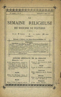E.3.041. "La Semaine Religieuse du diocèse de Poitiers", 40ème année, n°18, dimanche 3 mai 1903, pp. 309-332 la vignette