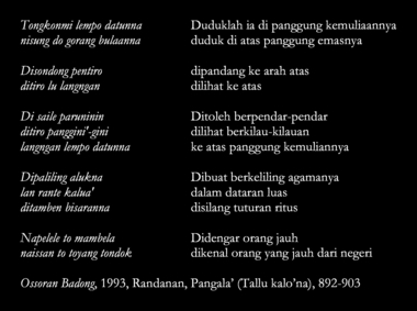 Cuplikan ossoran badong (madah riwayat hidup) dari Indo’ Serang yang berhasil dikumpulkan oleh penulis pada tahun 1993, sajak 892–903. (Indonesian) thumbnail