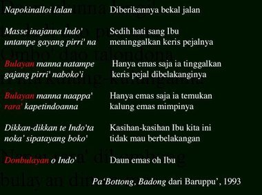 Words of the badong song ‘Pa’Bottong’, Baruppu', 1993., Paroles du chant funéraire badong Pa' Bottong, Baruppu', 1993. (French), Syair duka badong dari “Pa’Bottong”, Baruppu’, 1993. (Indonesian) thumbnail
