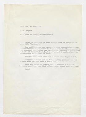 25_123 - Film « Cabrette »; courriers et notes ms; 1970&sd la vignette