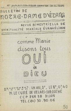D.5.051. "Comme Marie disons tous OUI à Dieu. Bulletin de Notre-Dame d'Etang", M. le Curé de Velars-sur-Ouche (French) thumbnail