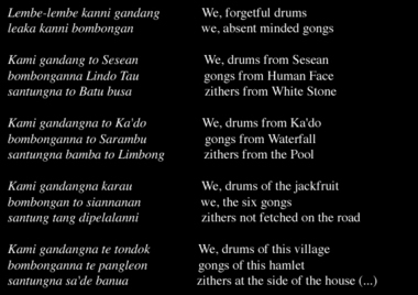 Extrait de « Chant de la Rencontre » (Gelong Unnala Lalan), rituel maro, Torea, 1993., From Gelong Unnala Lalan, part of the long Gelong Maro maro ritual, Torea, 1993. (anglais), Cuplikan “Lagu Pertemuan” (gelong maro, gelong unnala lalan), ritus Maro, Torea, 1993. (indonésien) la vignette