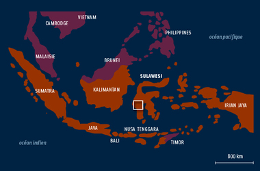 1. Carte d’Indonésie, 1. Peta Indonesia. (indonésien), 1. Map of Indonesia. (anglais) la vignette