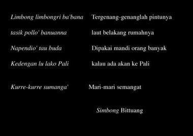Strophes de simbong, 1993., Simbong stanzas, Bittuang, 1993. (anglais), Bait-bait simbong,1993. (indonésien) la vignette