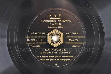 [E.03.01.03.b.] Parti social français. Premier Congrès. Paris. Décembre 1936 [6/20]  la vignette