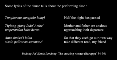 Performative badong: Pa' Kotok Londong, ‘the cock’s crow’, lines 34-39, Baruppu'. (anglais) la vignette
