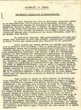 1.1_19 - Déroulement : Communiqués de presse (le tapuscrit annoté et 2 originaux) (French) thumbnail