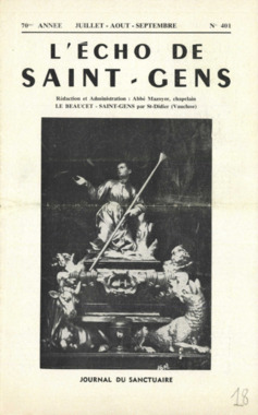 A.4.018. "L'Echo de Saint-Gens", 70ème année, n°401, juillet-août-septembre, MAZOYER (Abbé) la vignette