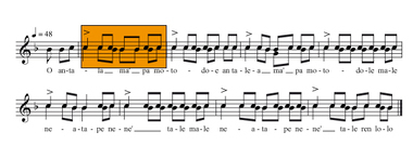 Dondi’ performed according to a four-beat matrix., Dondi' sur une matrice de quatre temps. (French), Dondi’ direalisasikan melalui sebuah matris dengan empat ketukan. (Indonesian) thumbnail