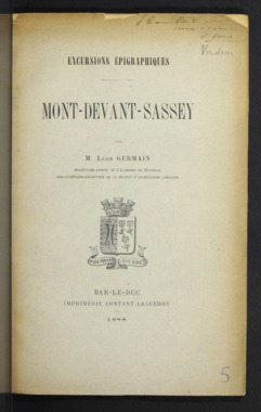 K.3.005. "Excursions géographiques. Mont-Devant-Sassey", GERMAIN Léon (French) thumbnail