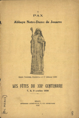 F.3.008. "Pax. Abbaye Notre-Dame de Jouarre. Les fêtes du XIIIe centenaire. 7, 8, 9 octobre 1930" la vignette