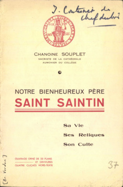 K.3.037. "Notre bienheureux père Saint Saintin, sa vie, ses reliques, son culte", Chanoine SOUPLET la vignette