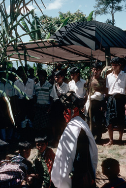 12. The men form a circle around the effigy and sing badong to it, Pangleon (Saluputti), 1993., 12. Les hommes forment une ronde autour de l'effigie et entonnent le chant funéraire badong, à Pangleon (canton Saluputti), 1993. (French), 12). Orang membentuk lingkaran disekitar tau-tau sambil mendendangkan nyanyian pemakaman badong. Pangleon (Kecamatan Saluputti), 1993. (Indonesian) thumbnail