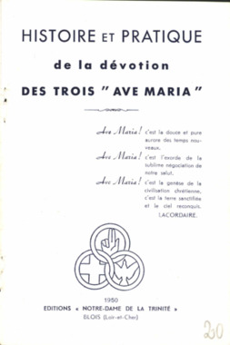 B.5.020. "Histoire et pratique de la dévotion des trois "Ave Maria"" la vignette