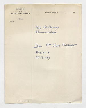27_36 - « Rcp Châtillonnais; ethnomusicologie; Don Mme Claire Flageolet; Etalante; 25.3.1967 » (French) thumbnail