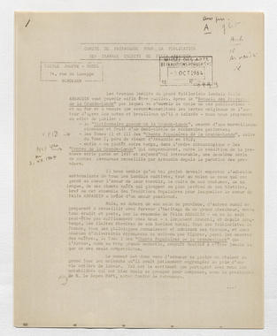 26.1_04 - Documentation : note d'information du comité Arnaudin; 1964 la vignette