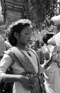 Danseuse de gellu', au « marché de la folie», pasa' maro, Torea, 1993., Gellu’ dancer, pasar maro, Torea 1993. (anglais), Penari wanita untuk tarian gellu’, pasar maro, Torea, 1993. (indonésien) la vignette