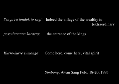 Extrait de chant simbong, 1993., From a simbong song, 1993. (anglais), Cuplikan dari nyanyian simbong, 1993. (indonésien) la vignette