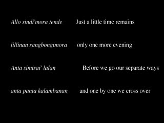 Chant marakka intitulé Pa' Dikkanna "Malheureux", Buntao', 1993., Marakka song: Pa' Dikkanna ‘Unhappy’, Buntao’, 1993. (anglais), Nyanyian marakka berjudul Pa’ dikkanna “Gaya Duka Nestapa”, Buntao’, 1993. (indonésien) la vignette