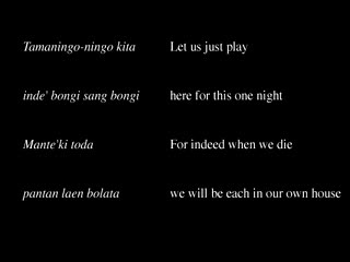 A marakka song: Pa' To' Tana, Buntao’, 1993., Un chant marakka, Pa' To' Tana', Buntao' 1993. (French), Sebuah nyanyian marakka, yakni Pa’ To’ Tana’, Buntao’, 1993. (Indonesian) thumbnail
