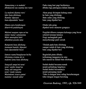 Cuplikan ossoran badong, sajak 926 dan berikutnya mendeskripsikan peranan dari jenazah pada makam. (indonésien) la vignette