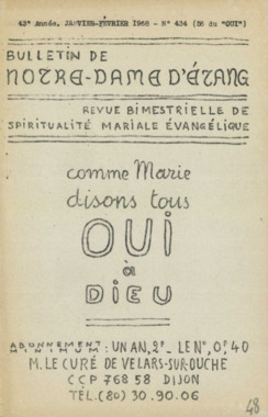 D.5.049. "Comme Marie disons tous OUI à Dieu. Bulletin de Notre-Dame d'Etang", M. le Curé de Velars-sur-Ouche (French) thumbnail