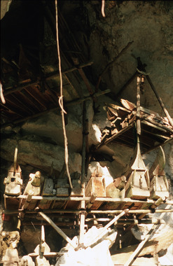 Cercueils en bois suspendus, site de Ke'te' Kesu'., Hanging wooden coffins (erong). (anglais), Peti mati dari kayu (erong) yang digantung. (indonésien) la vignette