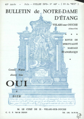 D.5.048. "Comme Marie disons tous OUI à Dieu. Bulletin de Notre-Dame d'Etang", M. le Curé de Velars-sur-Ouche (French) thumbnail
