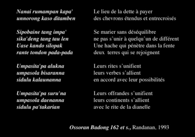 Extrait du poème Ossoran badong pour Indo' Serang, recueilli à Randanan, 1993., From ossoran badong, 1993. (anglais), Cuplikan syair ossoran badong, 1993 (indonésien) la vignette