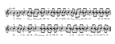 Presence of seconds in the dondi’ chorus., Présence de l'intervalle de seconde dans le dondi'. (French), Adanya sekon dalam dondi’, paduan suara pemakaman.  (Indonesian) thumbnail