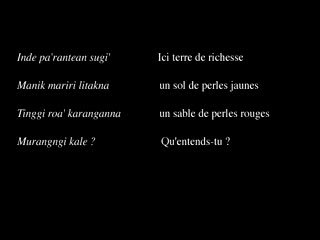 Simbong stanza (singgi’ banua ‘praising the house’, recorded in 1993 at Mamasa)., Strophe de simbong (singgi' banua « louange à la maison », enregistrée en 1993 à Mamasa. (French), Bait simbong (singgi’ banua, “madah pujian untuk rumah”), yang direkam di Mamasa, 1993. (Indonesian) thumbnail