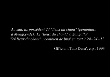 Communication de l'officiant Tato' Dena', 1993., Personal communication from the officiant Tato' Dena', 1993. (anglais), Informasi yang saya peroleh dari pemangku adat Tato’ Dena’, 1993. (indonésien) la vignette