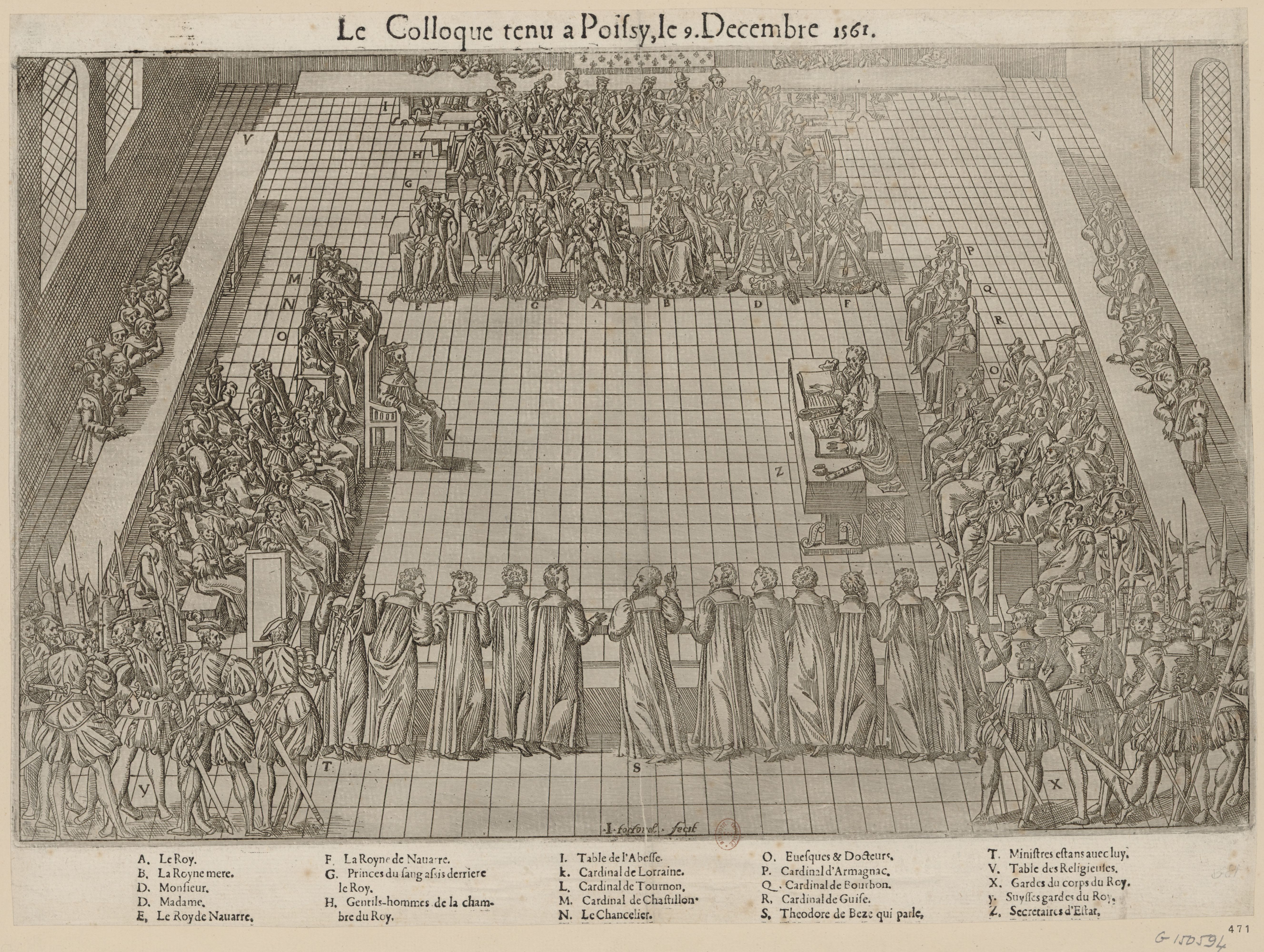 Figure 6 - Le colloque de Poissy dans le … de Jean Tortorel et
            Jacques Perrissin, V. 1570. Bibliothèque nationale de
            France.