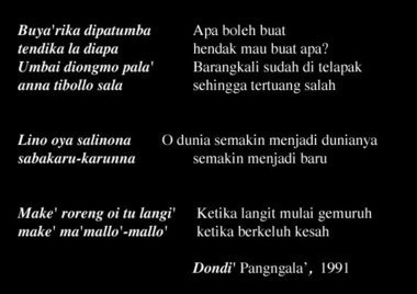 Strophes de dondi', 1991., Dondi’ couplets. (anglais), Bait-bait dondi’. (indonésien) la vignette
