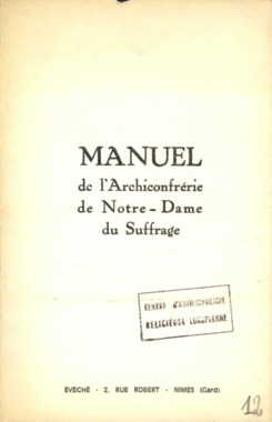 I.3.012. "Manuel de l'archiconfrérie de Notre-Dame du Suffrage", P. DOMERGUE la vignette