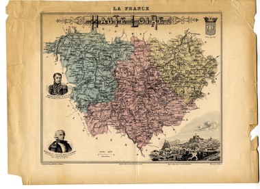4_03 - Organisation générale : carte de la Haute-Loire : une gravure format paysage 35 x 26; XIXe s. la vignette