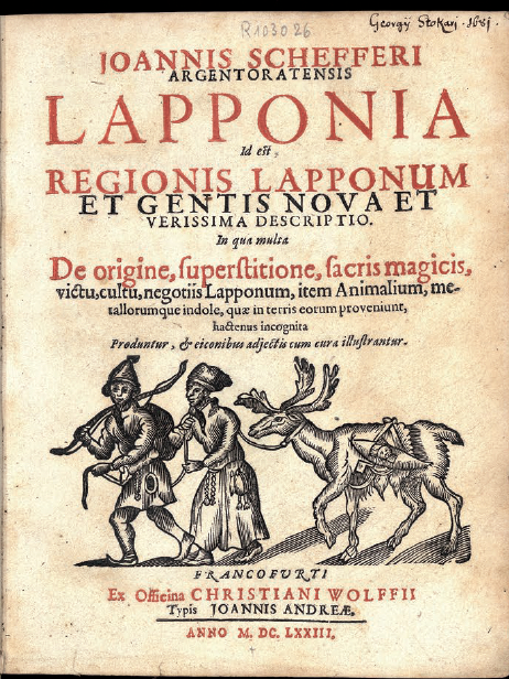 Figures 1 et 1bis - Page de titre et frontispice de la
          Lapponia de Scheffer (Francfort-sur-le-Main, 1673 ; coll.
          BNU)