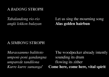 Extrait de strophes de simbong et badong., From stanzas of simbong and badong. (anglais), Cuplikan bait simbong dan badong. (indonésien) la vignette