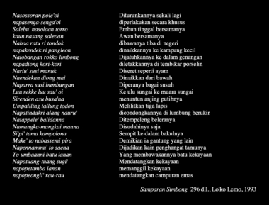 Cuplikan syair samparan simbong, lihat 296 dst., Lo’ko’ Lemo, 1993. (indonésien) la vignette