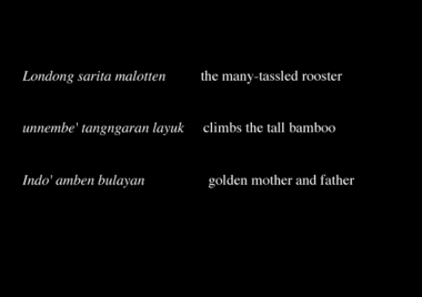 Strophe de simbong, enregistré auprès d'un groupe d'Awan SangPolo, 1993., Simbong stanza, recorded with a group from Awan SangPolo, 1993. (anglais), Bait simbong, yang direkam pada sekelompok penyanyi di Awan, Sangpolo, 1993. (indonésien) la vignette