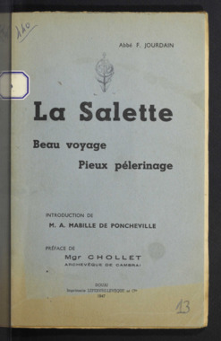 E.3.013. "La Salette, beau voyage, pieux pèlerinage", F. JOURDAIN (Abbé) la vignette