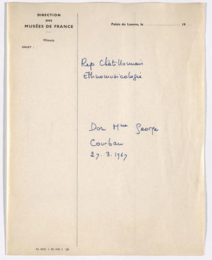 27_37 - « Rcp Châtillonnais; ethnomusicologie; Don Mme George; Courban; 27.3.1967 » la vignette