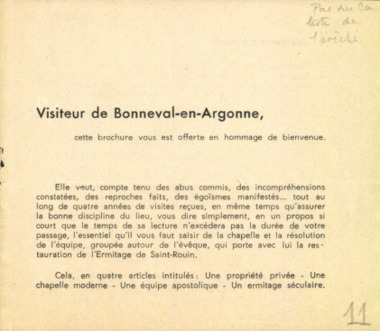 K.3.011. "Visiteur de Bonneval-en-Argonne, cette brochure vous est offerte en hommage de bienvenue", A.H. (French) thumbnail