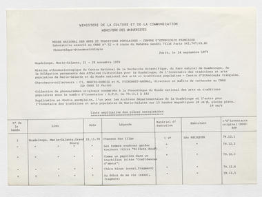 31.3_05 - Enquête : relevés des phonogrammes enregistrés à Marie-Galante (nov. 1978) la vignette