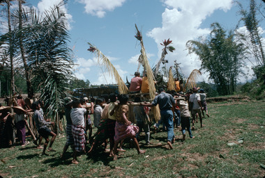 7. Rite du port des femmes sur un palanquin, Deri, 1993., 7. Rite of carrying women on a palanquin. (anglais), 7. Ritus pengantaran perempuan di atas tandu. (indonésien) la vignette